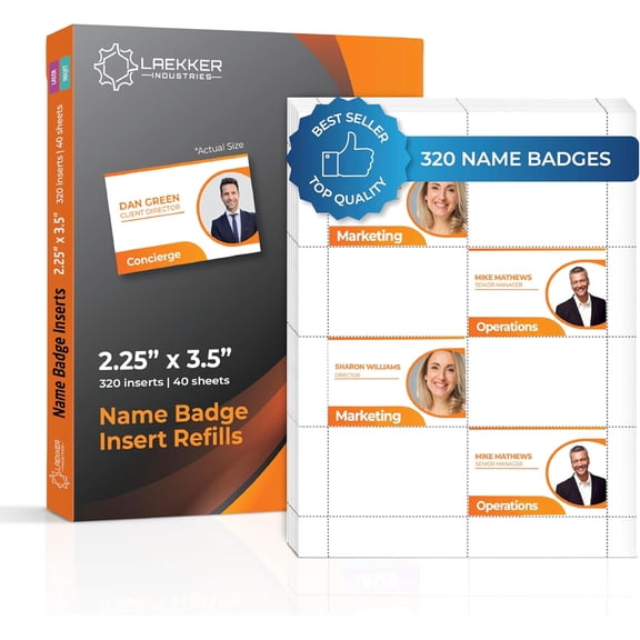 Customizable Name Badge Inserts 3.5x2.25 inch (320 Cardstock Refills) White Printable Name Tag Inserts 2.25x3.5 inch Compatible with Inkjet and Laser Printers with Easy Tear Paper