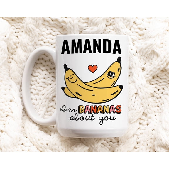 Customizable Name Mug, Personalized Large Coffee Cup, Funny Bananas Valentines Gift