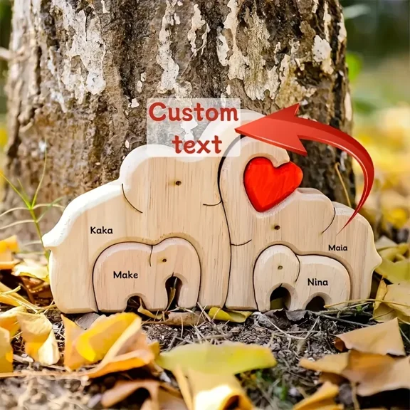 Customizable Name Wooden Elephant Puzzle Sculpture Family Figurine, Ideal Father's/Mother's Day Gift for Home Decor & Keepsakes