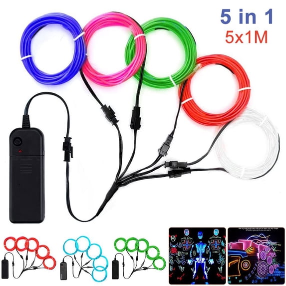 Customizable Neon Light, Electroluminescent El Wire With Battery Pack, Waterproof And Durable For Innovative DIY Creations, 1 Meter Multicolor Strips For Fashionable Clothing And