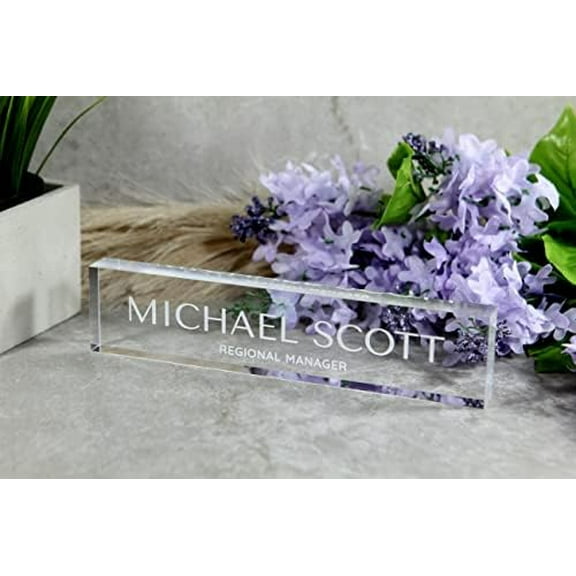 Customizable Personalized Clear Acrylic Desk Name Plate - 2x 9 - Office Decor - 9 Different Fonts to Choose from - Engraved Name Plate$$Office
