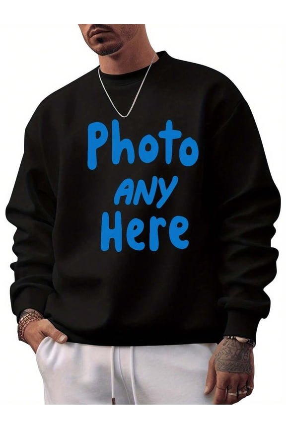 Customizable Personalized Photo/Text Men's Sweater - Slim Fit Crew Neck Pullover, Machine Washable Soft Polyester Fabric, Exclusive Gift For Birthdays, Anniversaries, Corporate Events - Sizes S-3XL (
