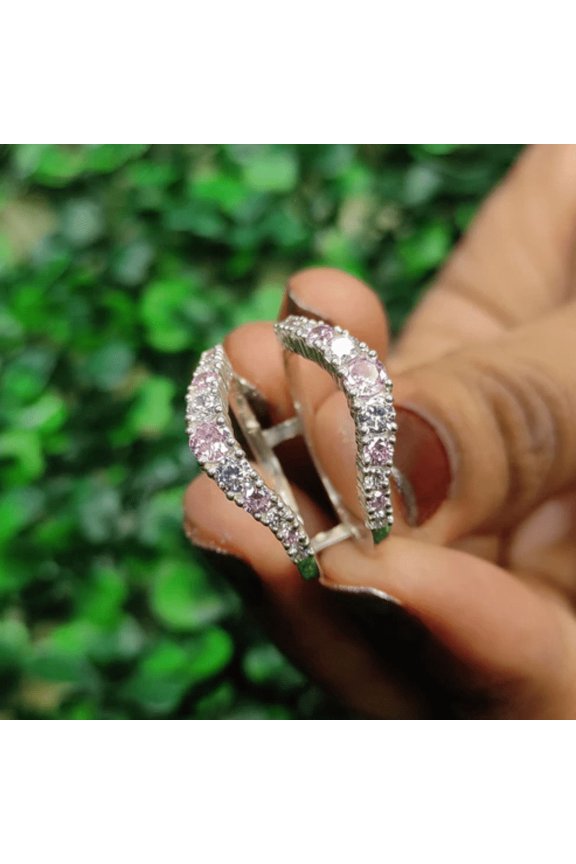 Customizable Pink Tourmaline and White Diamond Aggie Ring Guard- Collage Ring Wrap- Wedding Ring Jacket