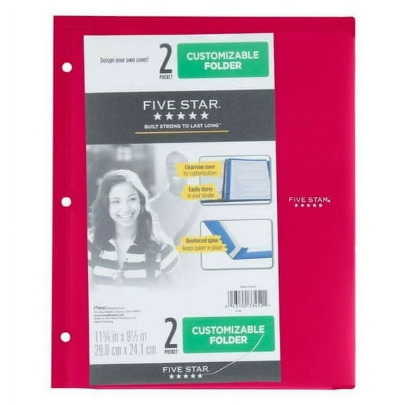 Five Star Customizable Plastic Folder 2 Pocket Red