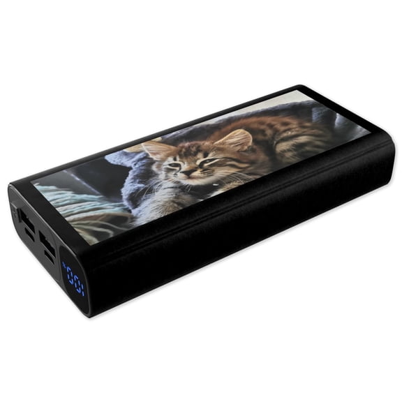 Customizable Power Bank Portable Charger with LCD Display, Dual USB-C, Micro USB, 20000mAh, Black