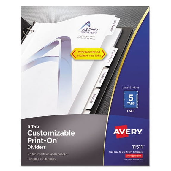 Customizable Print-On Dividers, 5-Tab, Letter | Bundle of 2 Packs