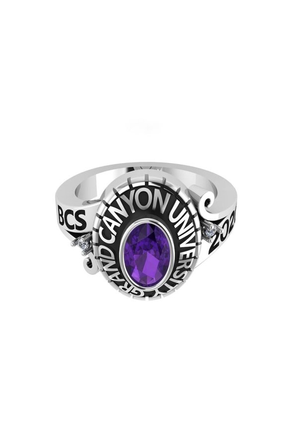 Customizable School Name Year Inside Engraving Personalized Silver Tone Purple Stone Graduation Ring 925 Sterling Silver