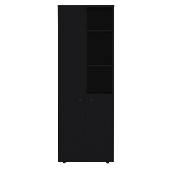 Customizable Shelving Kitchen Cabinet In Black, Enclosed Two-door Cabinet, 66.5 Inches, Engineered Wood Made Black For Efficient Space Utilization, Two-door,