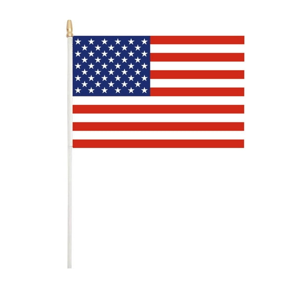 Customizable Small American Flag, 14x21 Inch Polyester Banner with 30cm Plastic Pole and Gold Pointed Top, for Parades Outdoor Celebrations and 4th of July