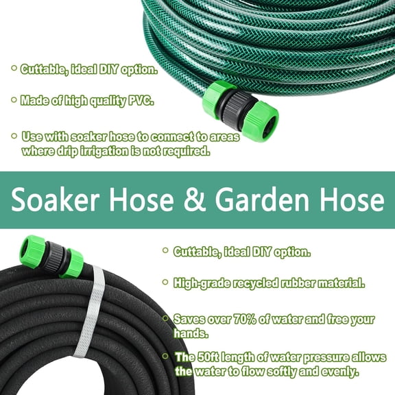 Customizable Soaker Hose System - 1/2 inch x 75ft Soaker Hose with 50ft Garden Hose, Irrigation Weeping Hose with Reinforced Fittings for Raised Garden Flower Bed, Vegetables and Shrub Plants.