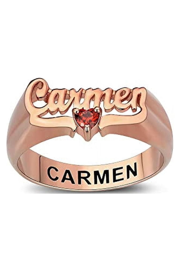 Customizable Sterling Silver Name Ring Custom Birthstone Engraved name ring - Personalized Gift for Her-Ccjcinata (Rose Gold Plated)