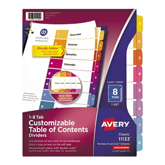 Avery Ready Index Customizable Table of Contents Multicolor Dividers, 8 Tabs