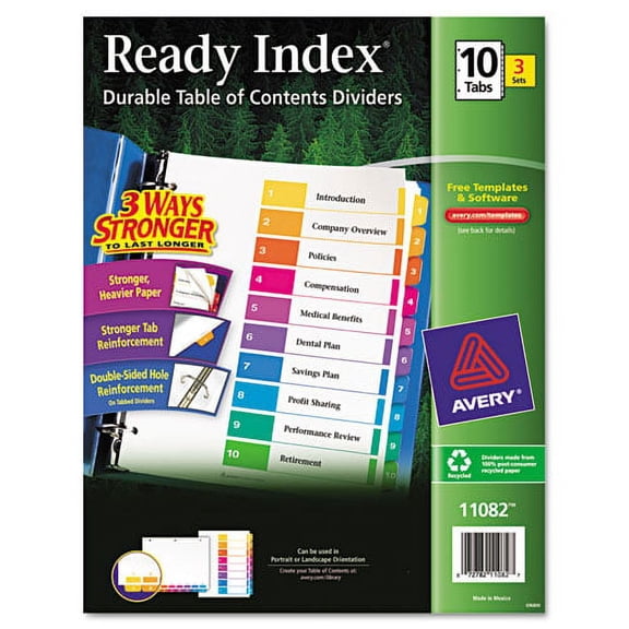 Customizable Table Of Contents Ready Index Dividers With Multicolor Tabs, 10-Tab, 1 To 10, 11 X 8.5, White, 3 Sets | Bundle of 10 Packs