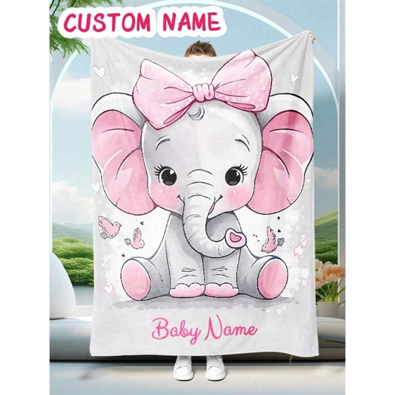 Customizable Text Family Elephant Memorial Blanket - Personalized Photo Throw for Baby, Kids, Adults - Lightweight Gift for Valentine's, Mother's Day, Birthday,  - Ideal for Sofa, Bed, Car