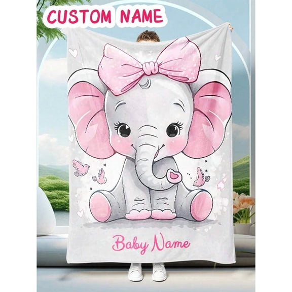 Customizable Text Family Elephant Memorial Blanket - Personalized Photo Throw for Baby, Kids, Adults - Lightweight Gift for Valentine's, Mother's Day, Birthday,  - Ideal for Sofa, Bed, Car