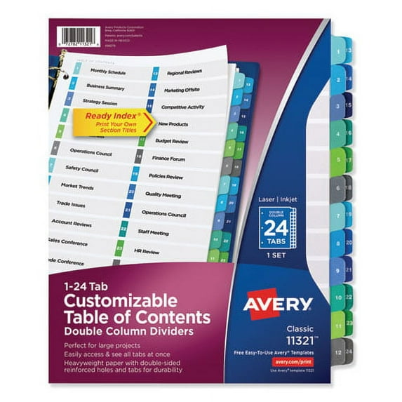 Customizable Toc Ready Index Double Column Multicolor Dividers, 24-Tab, Letter | Bundle of 2 Sets