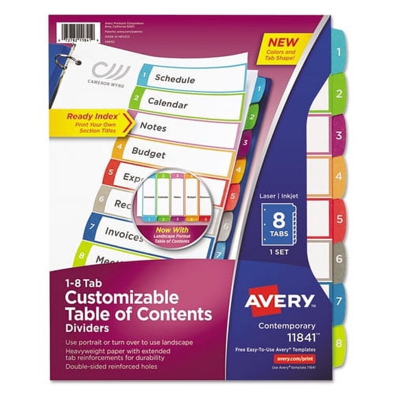 Customizable Toc Ready Index Multicolor Dividers, 1-8, Letter | Bundle of 2 Sets