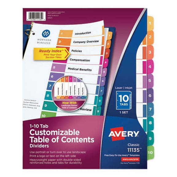 "Customizable Toc Ready Index Multicolor Dividers, 10-Tab, Letter | Bundle of 10 Sets"
