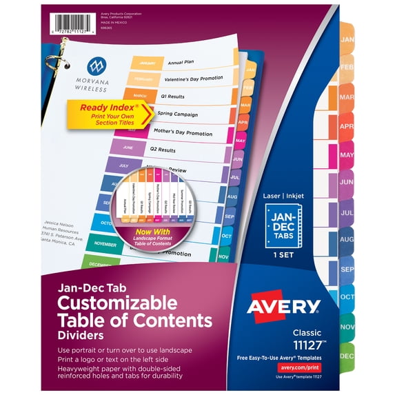 "Customizable Toc Ready Index Multicolor Dividers, 12-Tab, Letter | Bundle of 5 Sets"