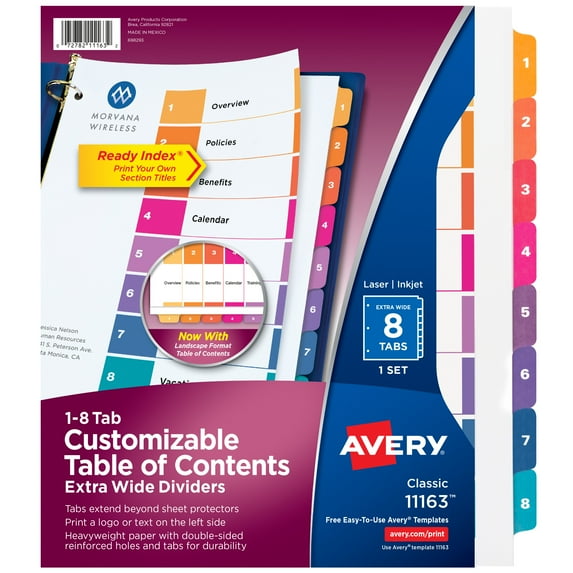 "Customizable Toc Ready Index Multicolor Dividers, 8-Tab, Letter | Bundle of 5 Sets"