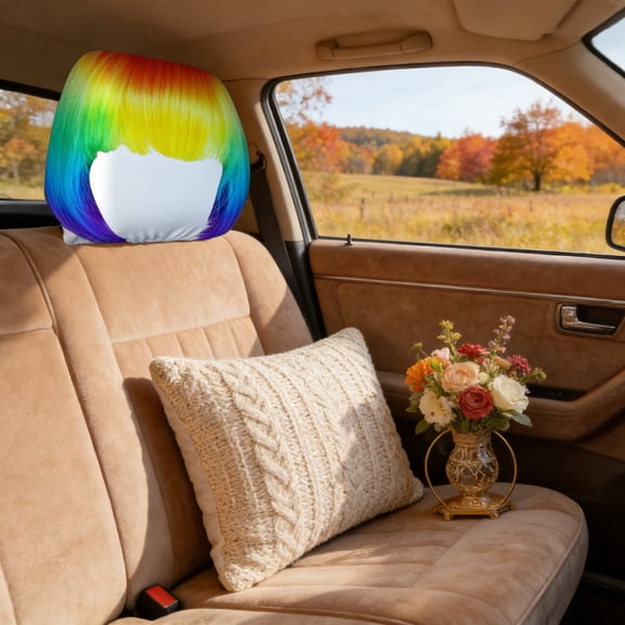 Customizable Trendy Colorful Wigs Car Pillow Covers Car Pillow Covers With Full Elasticity, Fashion Car Headrest Pillow Cover Universal Protector Cushion Interior Accessory