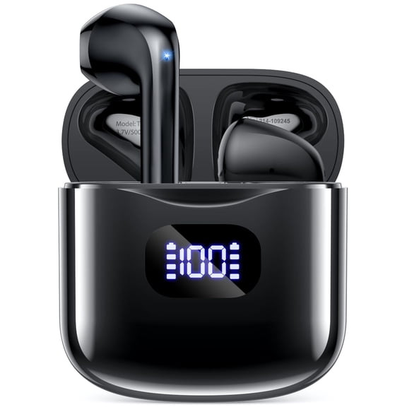 Customizable Wireless Earbuds Bluetooth 5.3 - 40Hrs Playback Stereo Ear Buds with LED Display Charging Case, IPX7 Waterproof, In-Ear Earphones with Mic for Phone, Tablet, Laptop, Sports - White