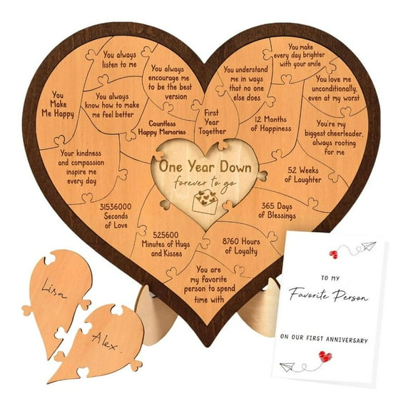 Customizable Wood Heart Puzzle Desktop Decors for 1Year/3rd Year Anniversary Room Decors and Memory Gift for Him or Her