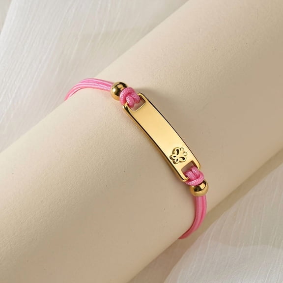 Customizable Youngsters' Charm Bracelets - 18K Golden Plated with Engraved "Love," "Belly," & "Jack" Options, Colorful Cord Design with Butterfly, Heart, & Moon Charms - Personalized Stainless Steel
