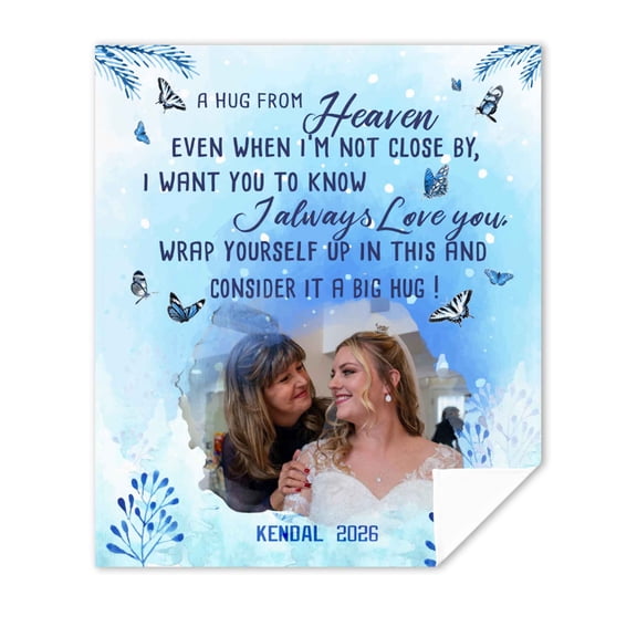 Customizaholic A Hug From Heaven Memorial Blanket, Personalized Photo Sympathy Fleece Throw, In Loving Memory Gift for Family