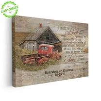 Customizaholic Couple Name and Date Canvas, Rustic Love Wall Art with Red Truck and Barn, I Cross My Heart Quote, Personalized Anniversary or Wedding Gift