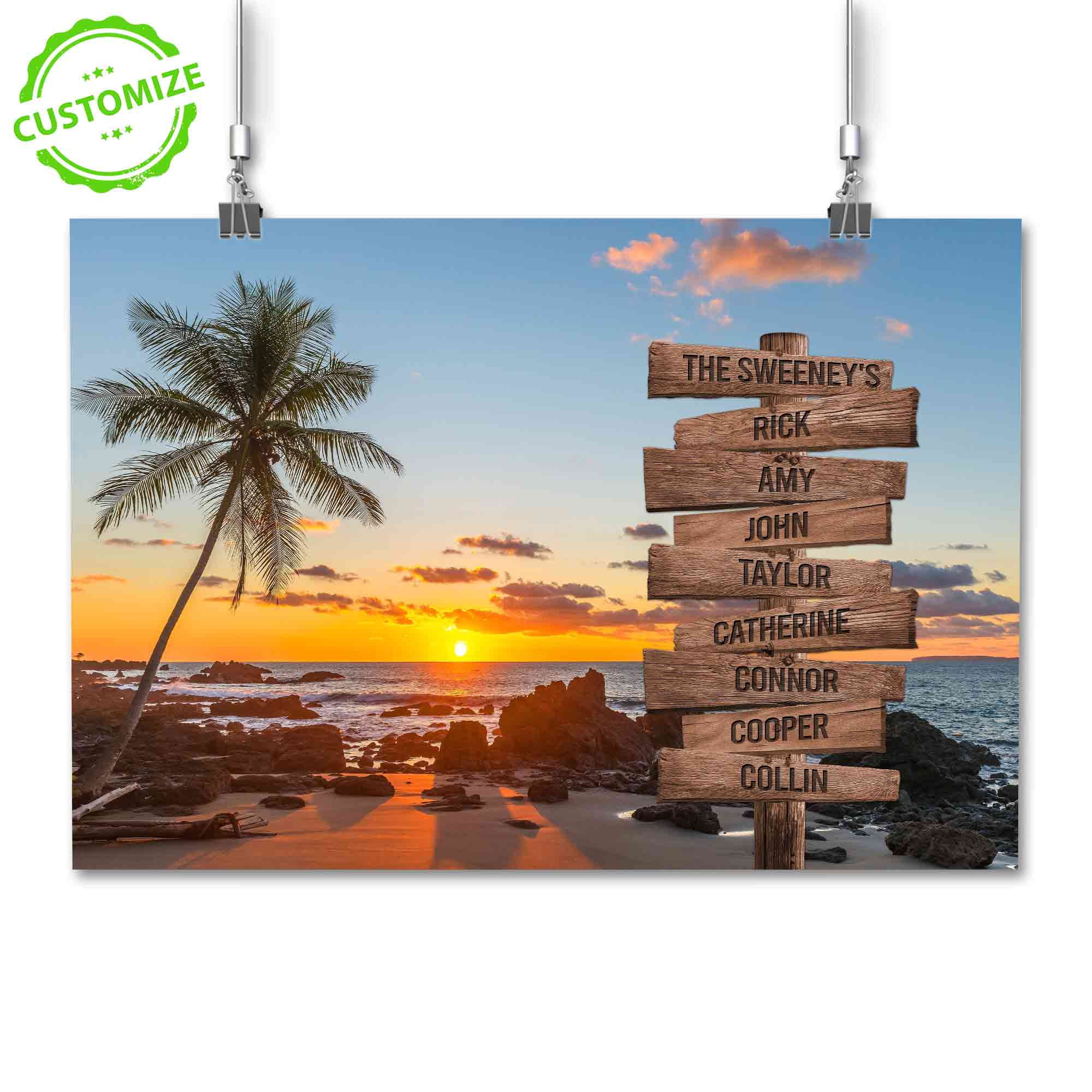 Customizaholic Custom Beach Sign Canvas, Personalized Family Name Wall ...