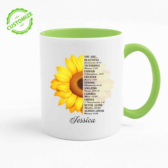 Customizaholic Custom Coffee Mugs Personalized, Flower Mug, Sunflower Mug, Sunflower Coffee Mug, Bible Verse Coffee Mug, Religious Gifts, Christian Coffee Mugs, God Coffee Mug