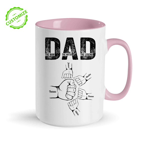 Customizaholic Custom Dad Mug, The Man The Myth The Legend Mug, Personalized Fist Bump Dad Mug, Gift from Kids, Father’s Day Mug, Custom Name Mug, Gift for Him