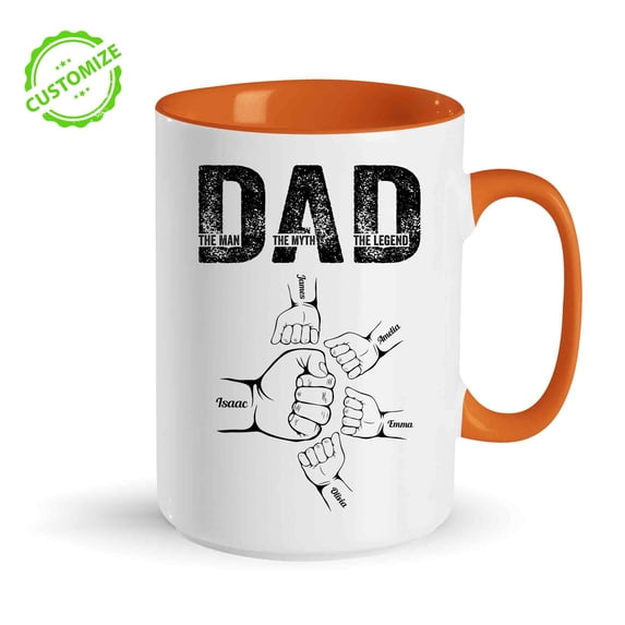 Customizaholic Custom Dad Mug, The Man The Myth The Legend Mug, Personalized Fist Bump Dad Mug, Gift from Kids, Father’s Day Mug, Custom Name Mug, Gift for Him