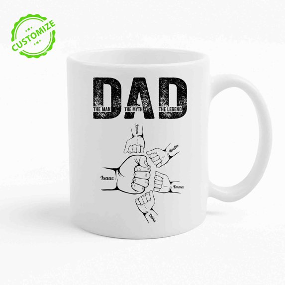 Customizaholic Custom Dad Mug, The Man The Myth The Legend Mug, Personalized Fist Bump Dad Mug, Gift from Kids, Father’s Day Mug, Custom Name Mug, Gift for Him