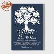 Customizaholic Custom Family Tree Canvas, Personalized Anniversary Gift for Parents, Heart Name Tree Wall Art, Gift for Mom and Dad, Gift from Kids