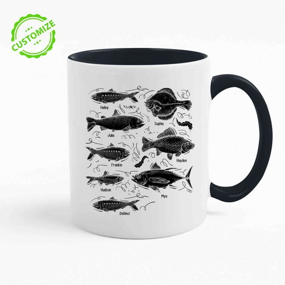 Customizaholic Custom Fishing Family Mug, Personalized Fish Name Mug, Gift for Grandpa or Dad, Funny Fisherman Coffee Mug, Custom Names Fishing Mug, Gift for Him, Gift from Kids
