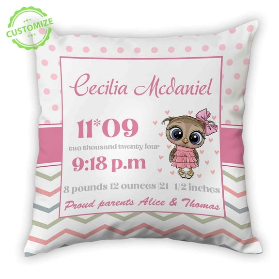 Customizaholic Custom Name Pillow, Babys Birth Announcement Pillow, Birthday Pillow, Happy Birthday Pillow