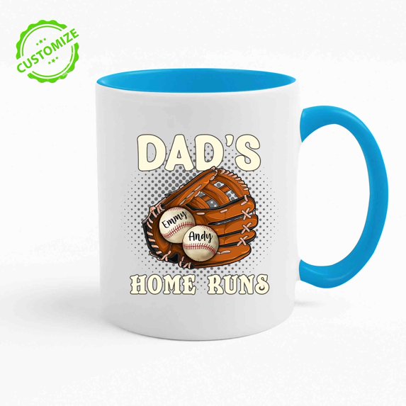 Customizaholic Dad’s Home Runs Personalized Baseball Mug, Custom Kids’ Names on Baseballs, Father’s Day Gift for Baseball Dad, Daddy Coffee Cup