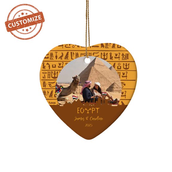 Customizaholic Egypt Travel Ornament, Personalized Couple Gift with Custom Names and Year, Desert Camel Pyramids Holiday Decoration