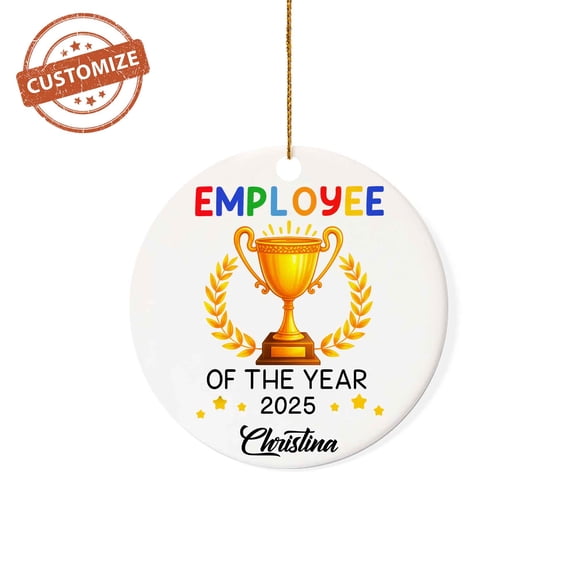 Customizaholic Employee of the Year Ornament, Personalized Trophy Gift with Custom Name and Year, Appreciation Keepsake Decoration