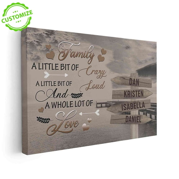 Customizaholic Family Personalized Canvas Wall Art, A Little Bit of Crazy Loud and a Whole Lot of Love Sign, Rustic Lake Dock Print, Custom Name Gift