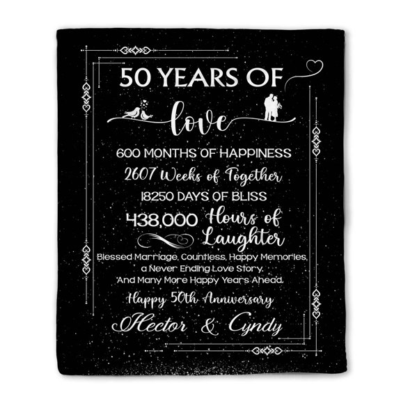 Customizaholic Personalized 50th Anniversary Blanket - 50 Years of Love Wedding Anniversary Gift - Custom Names Milestone Marriage Throw Blanket