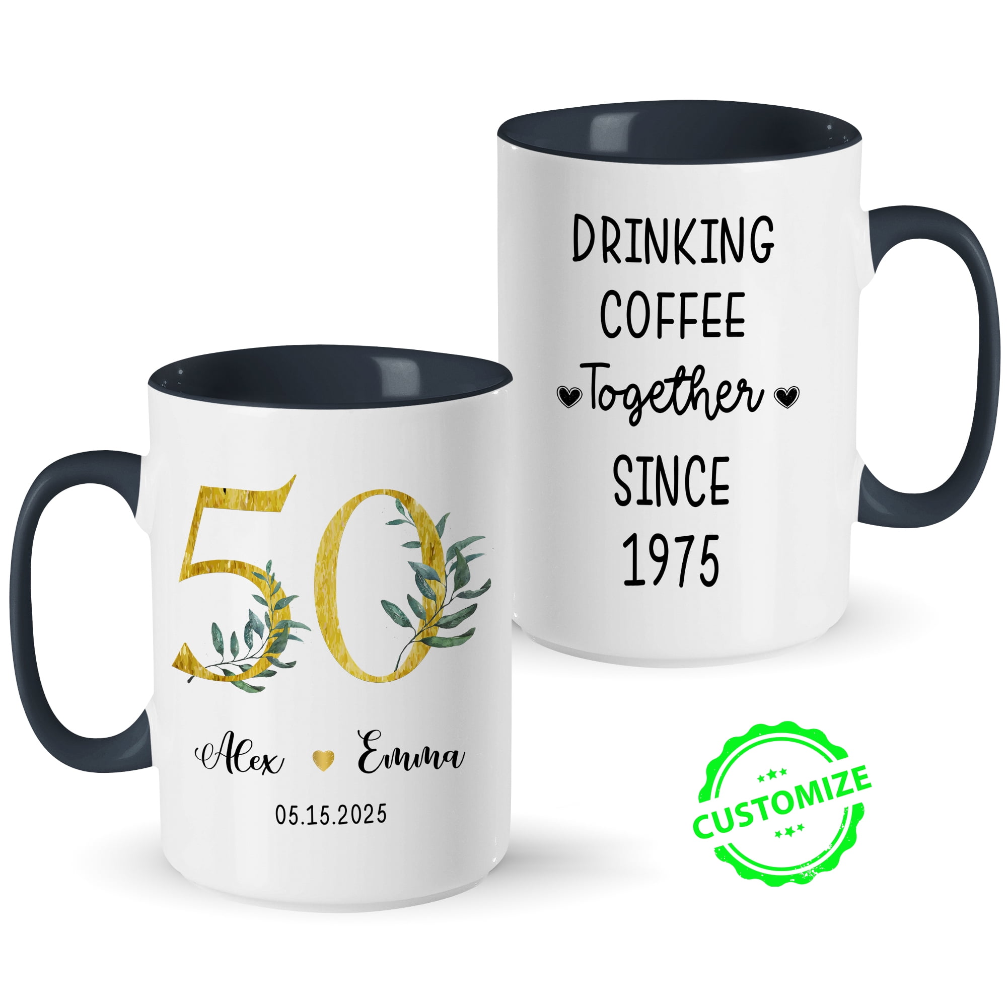 Customizaholic Personalized Anniversary Mug  Custom Names & Date   Drinking Coffee Together Since Cup  Golden 50th Anniversary Gift for  Couples - Walmart.com