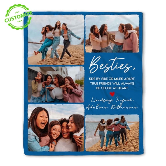 Customizaholic Personalized Best Friends Photo Blanket – Custom Pictures & Names – Meaningful Friendship Quote Gift for Besties, Long-Distance or Special Moments