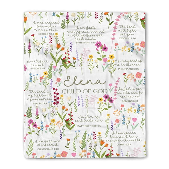 Customizaholic Personalized Bible Verse Child of God Floral Soft Fleece Throw Blanket for Women Custom Name