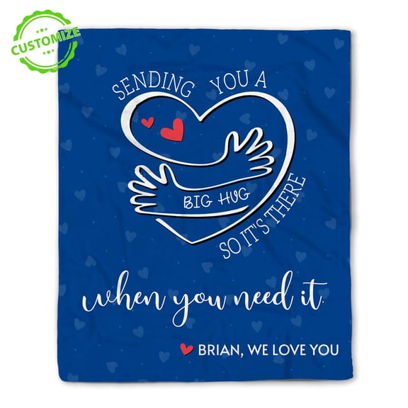 Customizaholic Personalized Big Hug Blanket, Custom Name Sending Love Throw for Family Friends, Get Well Soon Gift, Sympathy Keepsake, Long Distance Relationship Gift