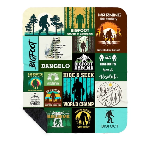Customizaholic Personalized Bigfoot Blanket, Custom Name Sasquatch Patchwork Fleece Throw, Funny Bigfoot Gift for Dad, Grandpa, Bigfoot Lover