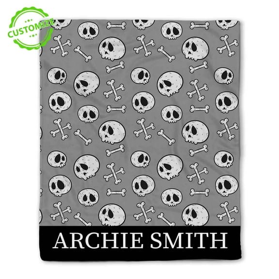 Customizaholic Personalized Blankets And Throws, Custom Blanket With Name, Halloween Throw Blanket, Skull Blanket