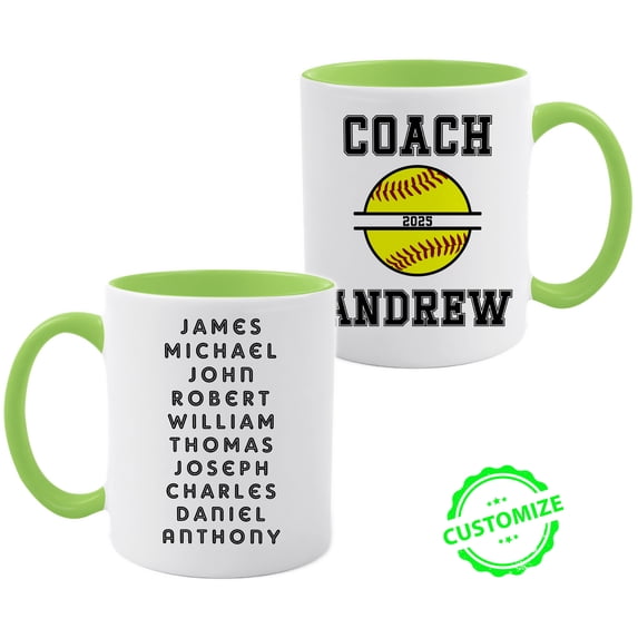 Customizaholic Personalized Coach Baseball Mug – Custom Name Team Player List Coffee Cup, Sports Coach Appreciation Gift, End of Season Keepsake for Men or Women